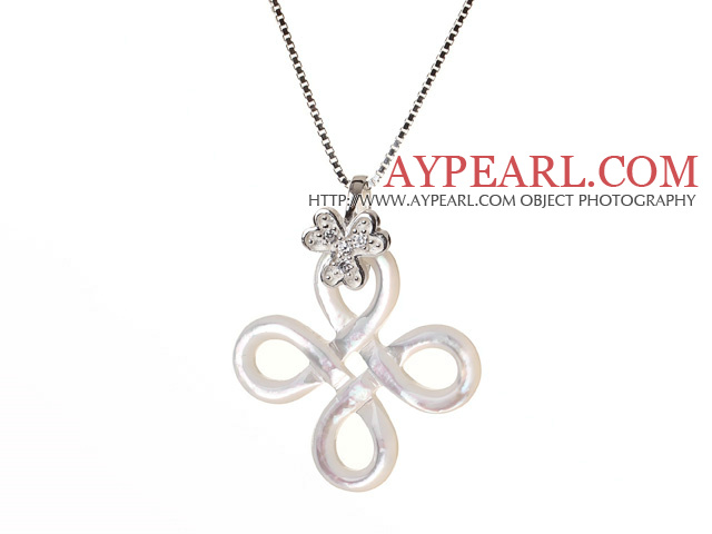 Elegant Style Natural White Seashell Pearls Pendant Necklace with 925 Sterling Silver Chain