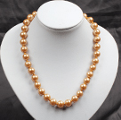 12mm Golden Brown Color Round Glass Pearl Beads Choker Necklace Jewelry