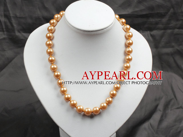 12mm Golden Brown Color Round Glass Pearl Beads Choker Necklace Jewelry