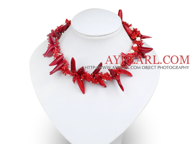 rand perle og coral necklace korall halskjede
