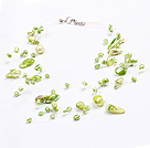 Fancy Style Multi Strand Natural Green Teeth Shape Freshwater Pearl Necklace