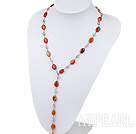 Fashion Multi-Function Natural Red Oval Agate Link Metal Charm Necklace, Sweater Necklace