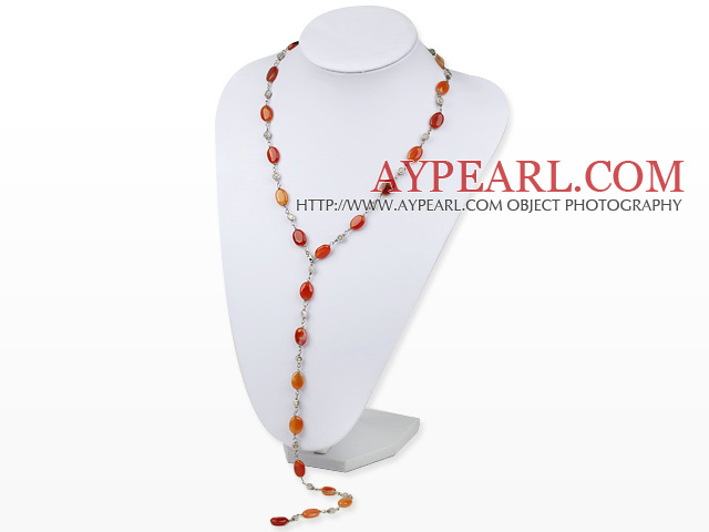 Fashion Multi-Function Natural Red Oval Agate Link Metal Charm Necklace, Sweater Necklace