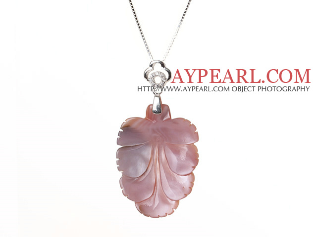 Elegant Style Leaf Shape Natural Pink Purple Seashell Pearls Pendant Necklace with 925 Sterling Silver Chain