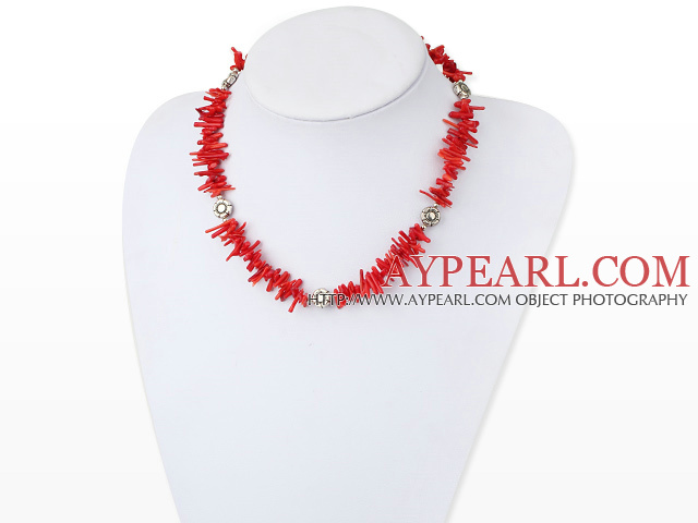 Fashion Stick Shape Red Coral Strand Charm Necklace