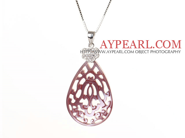 Elegant stil Drop Shape Natural Pink Purple Seashell perler anheng halskjede med Sterling Silver Chain