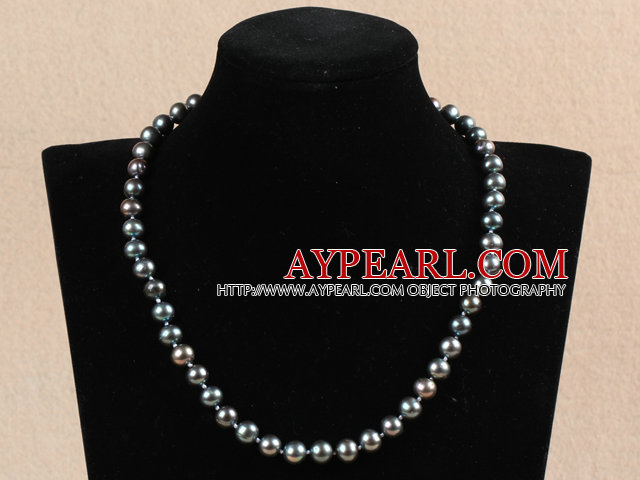 Hot Sale Kvinner Gift A Grade 8-9mm Natural Black Pearl Necklace med hjerte Clasp