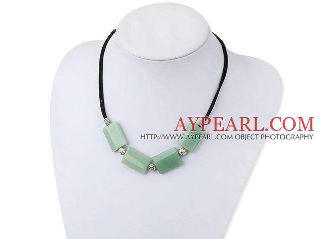 Elegant 4-Piece Rectangle Aventurine Metal Charm Necklace With Black Cord