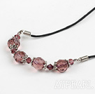 Fashion Manmade Wine Red Crystal Necklace With Black Cord 