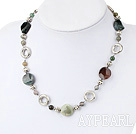 Popular Multi Color Indian Agate Loop Metal Charm Strand Necklace With Moonight Clasp