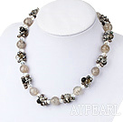 Fashion Cluster Style Pearl Crystal And Round Gray Agate Beads Necklace With Magnetic Clasp