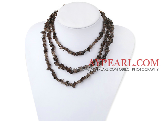 Long Style Irregular Natural Smoky Quartz Chips Beaded Necklace 