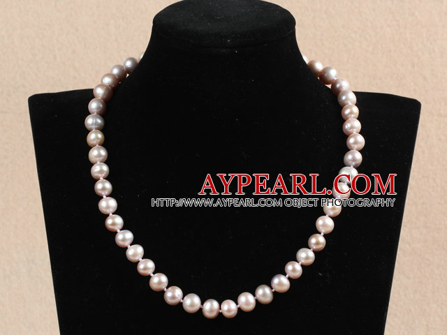 Hot Sale Kvinner Gift A Grade 9-10mm Natural Purple Freshwater Pearl Necklace med hjerte Clasp