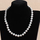 Hot Sale Women Gift 10-11mm Natural Gray Pearl Necklace With Heart Clasp