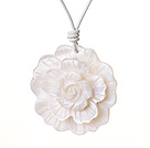 Delicate Beautiful White Shell Flower Pendant Necklace With White Leather And Lobster Clasp
