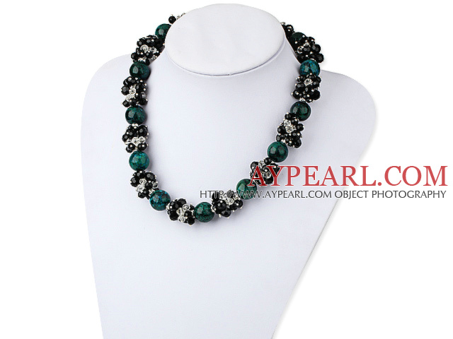 Elegant Pearl Black White Crystal And Round Phoenix Stone Necklace With Moonight Clasp