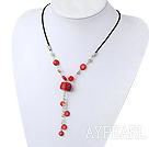 Simple Style Red Coral Hand Chain Pendant Necklace With Black Cord