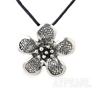 Lovely Fan Shape Tibet Silver Metal Pendant Necklace With Black Cords