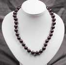 12mm Dark Purple Color Round Glass Pearl Beads Choker Necklace Jewelry