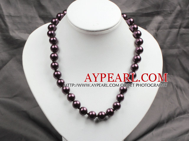 12mm Dark Purple Color Round Glass Pearl Beads Choker Necklace Jewelry