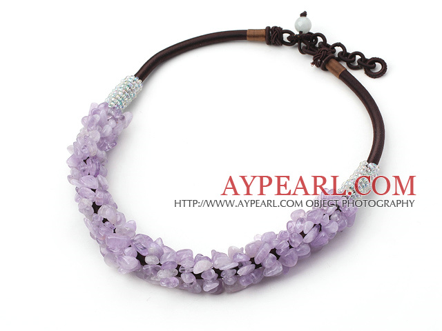 6*8mm natural amethyst chips beaded necklace