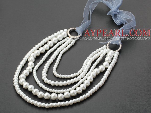 fashion multi strand white shell beads necklace