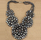 Gorgeous Elegant Multi Strand Gray Crystal Flower Statement Party Necklace