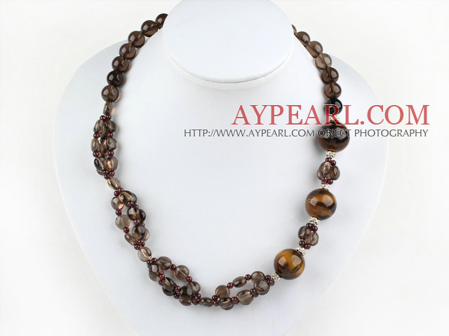 smoky quartze tiger eye necklace with lobster clasp