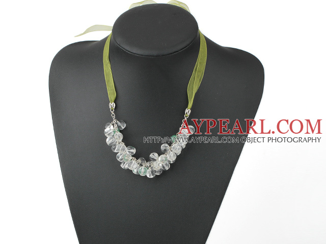 white crystal aventurine necklace with ribbon