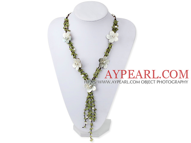 brudkläder smycken mode vit pärla oliv sten halsband med skal blomma