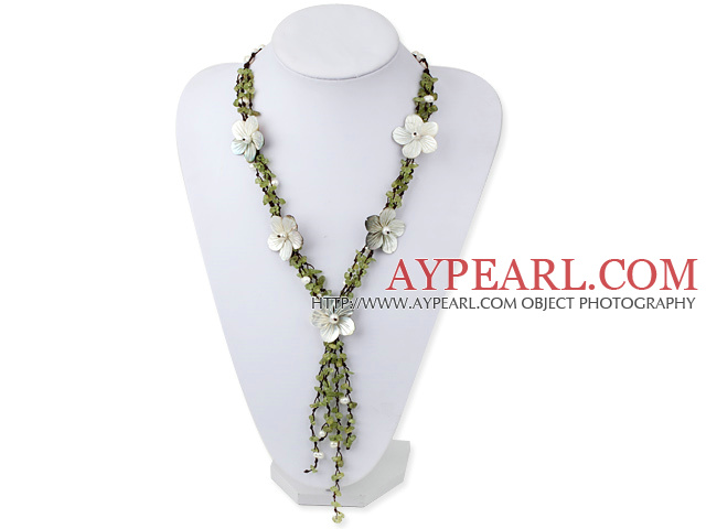 bridal jewelry fashion white pearl olive stone necklace with shell flower