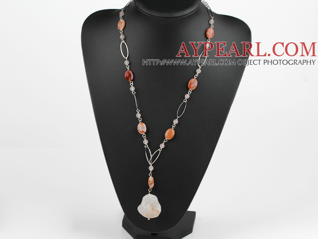 Y shape crazy agate necklace with metal loops