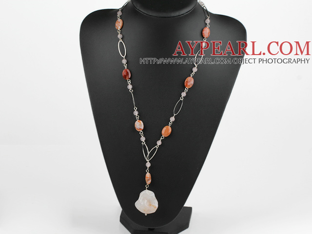 forme de Y collier agate folle avec des boucles en métal