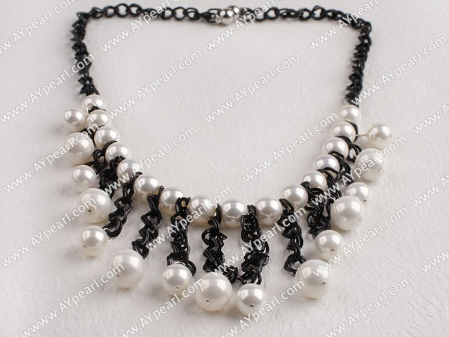 blanc 10-12mm voir shell perles collier