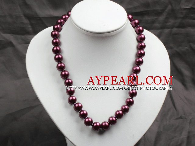 12mm Purple Red Round Glass Pearl Beads Choker Necklace Jewelry