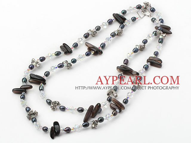 39,3  incheslånga stil Black Pearl och kristall halsband