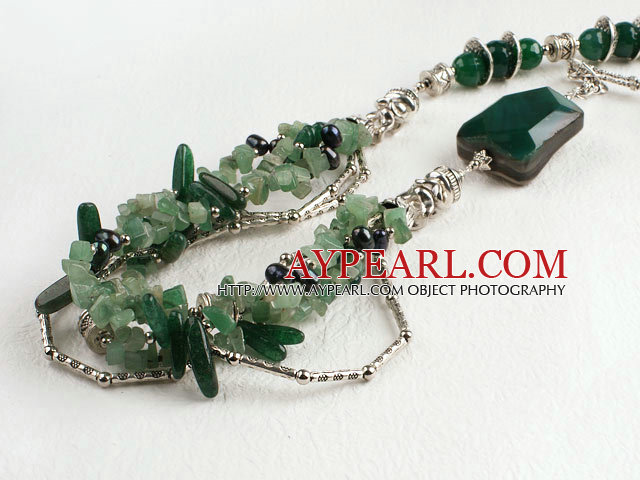 new style black pearl and aventurine necklace with tibet silver charms