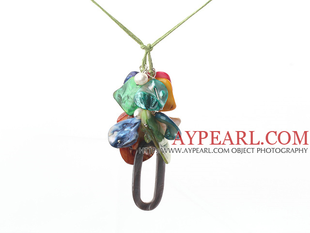 colorful pearl and shell necklace with extendable chain