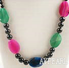 Elegant Black Round And Multi Color Oval Shape Agate Beaded Necklace 