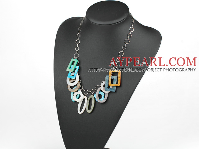 Popular Loop Chain Style Multi Colorful Hollow Shell Strand Necklace