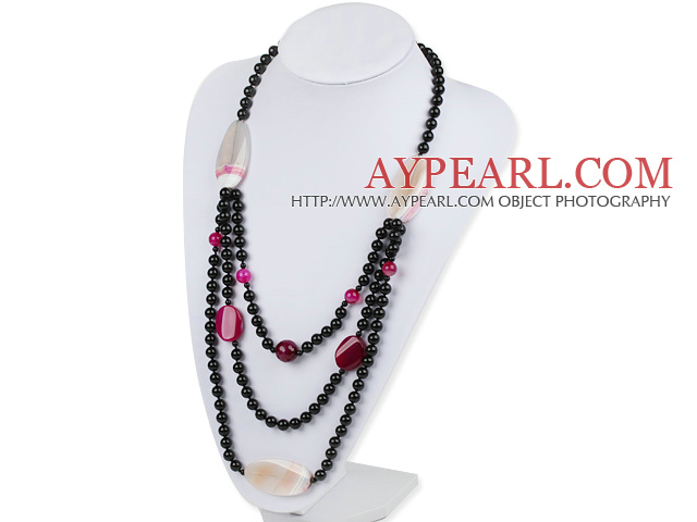 new style multi strand pink and black agate neckalce