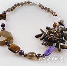 Fabulous new style tiger eye smoky quartze and crystal necklace