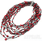 multi strand red color coal black glass beads beaded necklace 