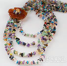 Fabulous flower style  four strand multi color stone chips beaded necklace