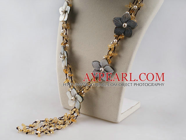 brudkläder smycken mode vit pärla kristaller halsband med skal blomma