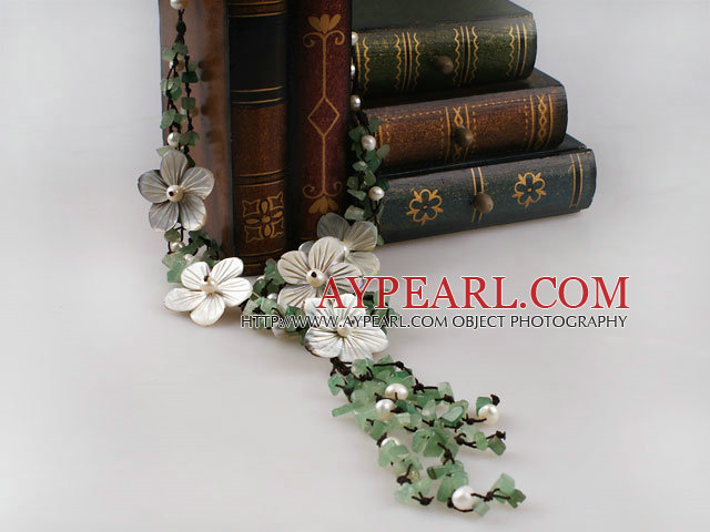 bridal jewelry fashion white pearl aventurine necklace with shell flower