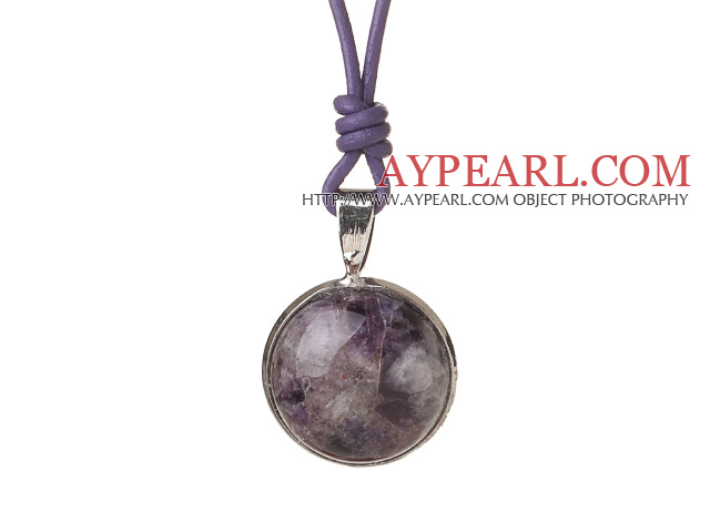 Simplu Stil de moda violet piatra colier pandantiv cu piele Purple