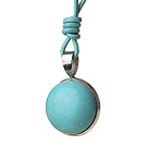 Simple Fashion Style Blue Turquoise Pendant Necklace With Blue Leather