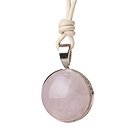 Wholesale Simple Fashion Style Rose Quartz Pendant Necklace With Light Color Leather
