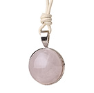 Simple Fashion Style Rose Quartz Pendant Necklace With Light Color Leather